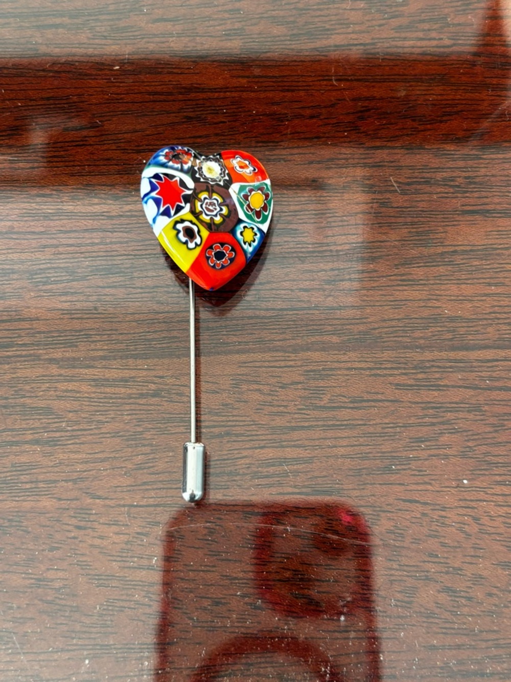 Vintage Millefiori Colorful Heart Stick Pin - Picture 2 of 2